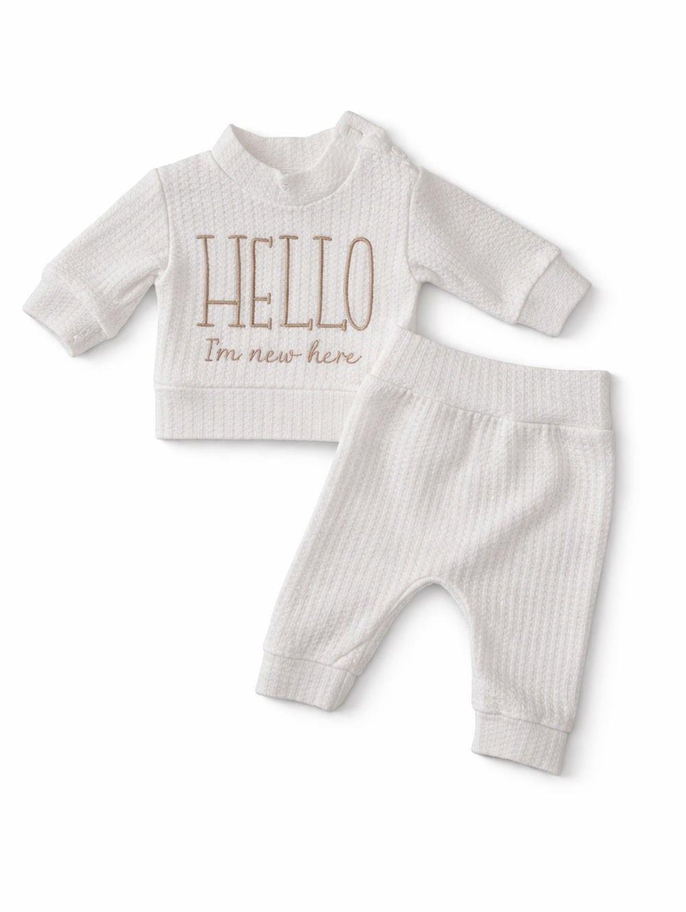 White Baby Outfit with 'Hello' Embroidery